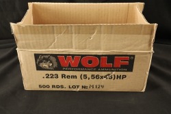 1x Case, 25x Boxes, 500 Rds. of Wolf .223 Remington / 5.56x45 Steel Case 75 Grain HP Ammo - 2