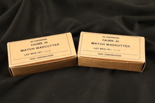 2x Boxes, 100 Rds. of Olin “W-W 45 AUTO” US Military .45 ACP Match Wadcutter Ammo