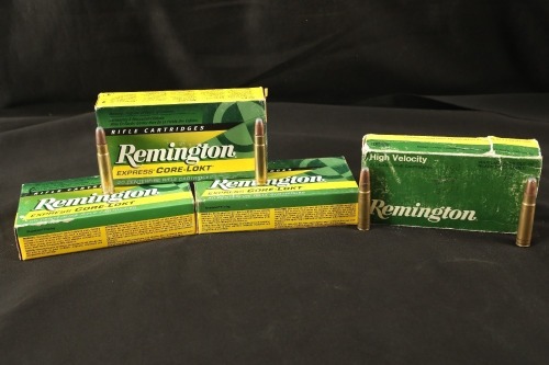 3x Full Boxes, 60 Rds. of Remington Peters 35 Rem 200 Grain Express Core-Lokt SP Ammo, 1x Partial Box of 16 Reloaded Rds. of Remington Peters 35 Rem Ammo