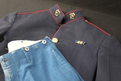 USMC Marine US Post-WW1 1920s “Droop Wing” EGA Badged Dress Blue Tunic W/ Early “Buckeback” Pants Uniform