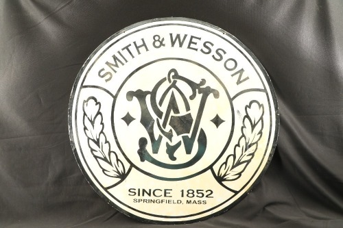 Modern Made 30” Smith & Wesson S&W Logo Porcelain On Steel Advertising Sign, Gun Room Art