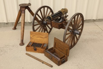 Vintage ca. 1975 Serial Number “005” US Civil War Style Tippmann Arms ¾ Scale .38 Special Model 1862 Gatling Gun, Carriage, & Tripod Mount