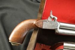 Antique Engraved & Cased Pair of Double Barrel Over/Under .40 Caliber Boxlock Percussion Pistols ca. Late 19th Century - 2