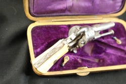 Antique Belgian Lefaucheux Engraved & Ivory Grips Folding Trigger 5mm Pinfire 2” Pocket Revolver ca. 1860s-1893 W/ French Fit “Wallet” or “Cigar” Case - 6