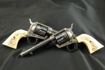 Stunning, Rare Conrad Anderson Signed & Engraved, Custom Stag Grips, Consecutive Pair of Colt Single Action Army 2nd Generation .45 LC 5 ½” SAA Revolvers 1956 C&R