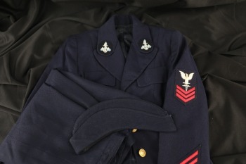 US Navy Post-WW2 WAVES Chief Pharmacist Mate CPO Badged Blue Wool Service Dress Uniform