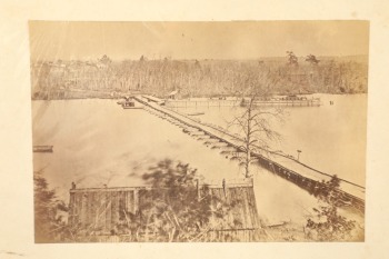 Vintage Matted US Civil War Photo of a Pontoon Bridge over the Appomattox River in Virginia in ca. 1865