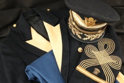 US Army Late 1950s, Early 1960s Pre-Vietnam “Full Bird” Colonel Quartermaster Corps Bullion BOS & Cuff Braid Badged Blue Wool Mess Dress Uniform