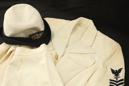 US Navy Post-WW2 Women’s Chief Pharmacist Mate CPO Badged White Summer Service Dress Uniform: Jacket, Skirt, Hat