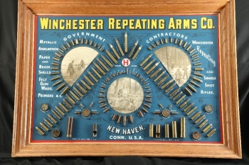 Custom Reproduction Winchester Repeating Arms Model 1884 Style Framed Cartridge Display “Bullet Board”