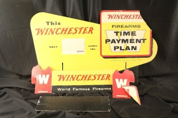 Vintage 1950s Winchester “W” Time Payment Plan Firearms Layaway Program Die-Cut Cardboard Advertising Poster