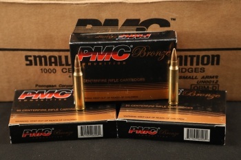 1x Case, 50x Boxes, 1000 Rds. of PMC .223 Remington Brass Case 55 Grain FMJ BT Ammo