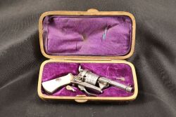 Antique Belgian Lefaucheux Engraved & Ivory Grips Folding Trigger 5mm Pinfire 2” Pocket Revolver ca. 1860s-1893 W/ French Fit “Wallet” or “Cigar” Case - 2