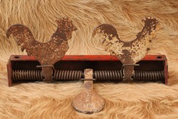 Antique Early 1900s Cast Iron Spring Loaded Two Roosters Carnival Shooting Gallery Target - 2