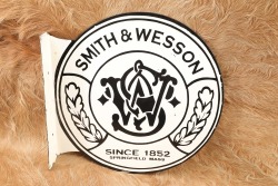 Modern Made 18&rdquo; Smith & Wesson S&W Logo Porcelain On Steel Double Sided Flanged Advertising Sign - 2