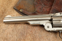 Antique Smith & Wesson Commercial 3rd Model Russian .44 6.5&Prime; Nickel Revolver W/ Old West Holster Rig - 6