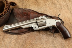 Antique Smith & Wesson Commercial 3rd Model Russian .44 6.5&Prime; Nickel Revolver W/ Old West Holster Rig - 7