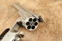Antique Smith & Wesson Commercial 3rd Model Russian .44 6.5&Prime; Nickel Revolver W/ Old West Holster Rig - 21