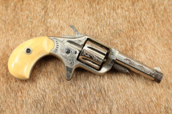 Factory Engraved Antique Colt Etched Panel Nickel New Line .22 RF 2.25&rdquo; 7-Shot Pocket Revolver 1876