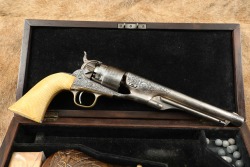 Cased Civil War Era Engraved Colt 1860 Army .44 Cal Percussion Revolver & Case 1862 Antique