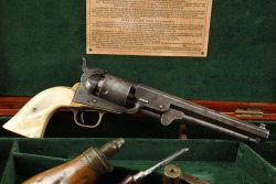 Cased Civil War-Era Colt Model 1851 Navy .36 Cal Percussion Revolver w/ Pearl 1863 Antique