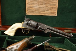 Cased Civil War-Era Colt Model 1851 Navy .36 Cal Percussion Revolver w/ Pearl 1863 Antique - 3