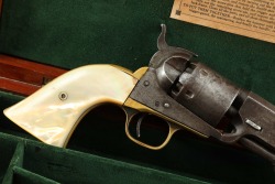 Cased Civil War-Era Colt Model 1851 Navy .36 Cal Percussion Revolver w/ Pearl 1863 Antique - 5