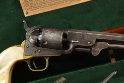 Cased Civil War-Era Colt Model 1851 Navy .36 Cal Percussion Revolver w/ Pearl 1863 Antique - 6