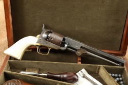 Cased Colt Model 1851 Navy .36 Cal Percussion Cap & Ball Revolver w/ Ivory 1861 Antique