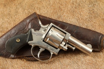 Nickel Forehand & Wadsworth .38 cal British Bulldog Revolver 2.5&rdquo; & Holster Antique