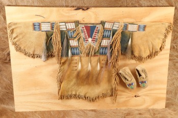 Native American Inspired Hand Painted Child&rsquo;s Buck Skin Shirt & Beaded Moccasins