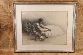 Tom Saubert Original Pastel &ldquo;Shirt Leather&rdquo; Native American Bighorn Sheep Framed & Matted Painting