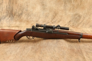 WWII Springfield M1 Garand M1C Sniper Rifle February 1945 Receiver, Barrel dated January 1951 with an M82 Scope, Griffin & Howe Mount, Leather Cheek Pad, M2 Flash Hider and GAW Stock. C&R