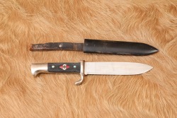 German WW2 Hitler Youth Knife & Sheath HJ Hitler-Jugend Lauterjung Pre-RZM "Blut und Ehre!" Etched - 2