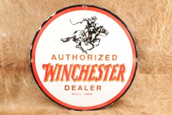 Modern Made 30&rdquo; Winchester Authorized Dealer &ldquo;Horse & Rider&rdquo; Porcelain On Steel Advertising Sign - 2