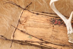Custom Winchester Inspired 4-Point Buck Antlers Mounted & Barbed Wire Rustic Wooden Sign - 3