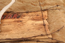 Custom Winchester Inspired 4-Point Buck Antlers Mounted & Barbed Wire Rustic Wooden Sign - 8