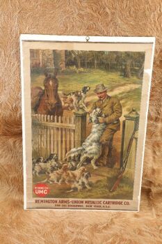 Vintage 1920s Remington UMC Edmund Osthaus Illustrated &ldquo;Hunting Dogs & Horse&rdquo; Oilcloth Advertising Poster